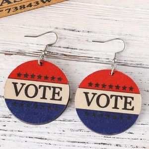 5/$25 Round Shape VOTE Print Wooden Dangle Earrings